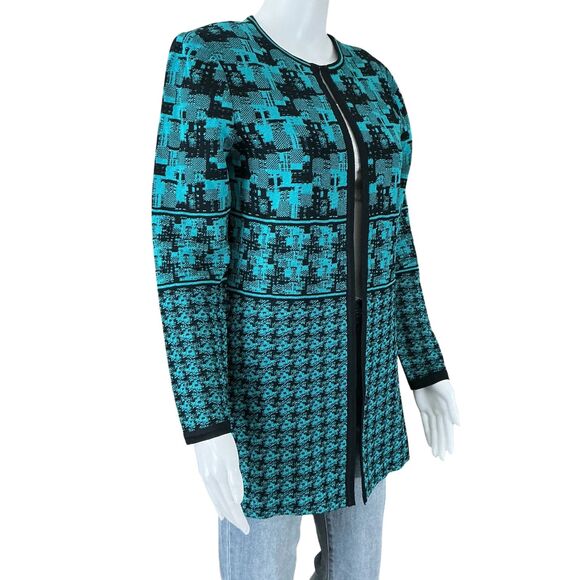 Ming Wang Cardigan Size S Turquoise Black Artsy Print Quiet Luxury Art-to-Wear - Picture 7 of 13